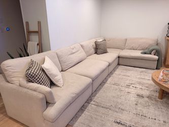 Large Cream Fabric Sectional Sofa