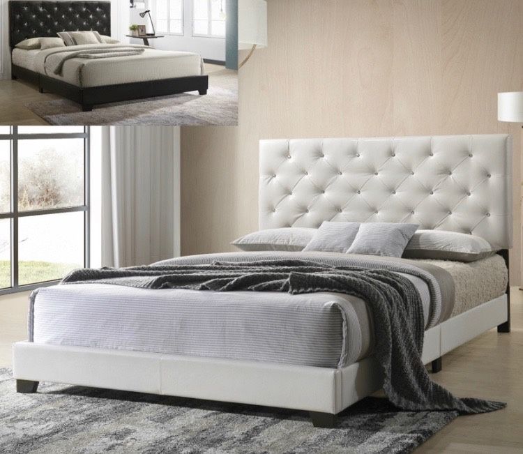 Brand New White Queen Size Leather Bee Frame With New Mattress/Fast Delivery