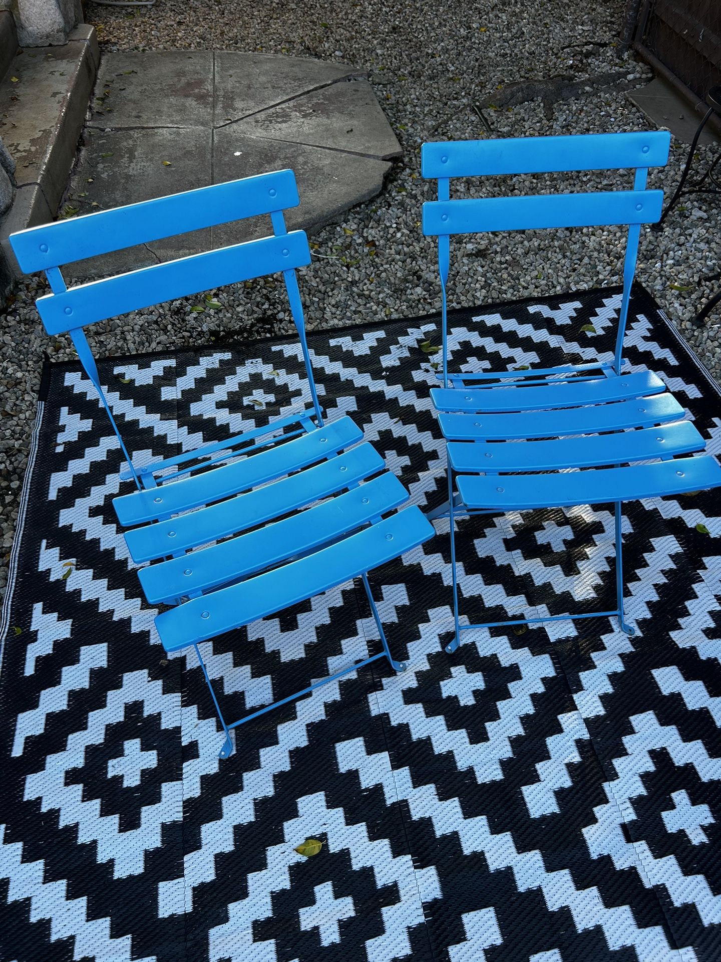 2 Blue Metal Foldable Chairs 