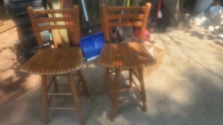MCM slatted wood bar stools