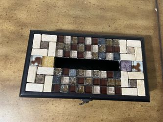 Mosaic wood tissue box