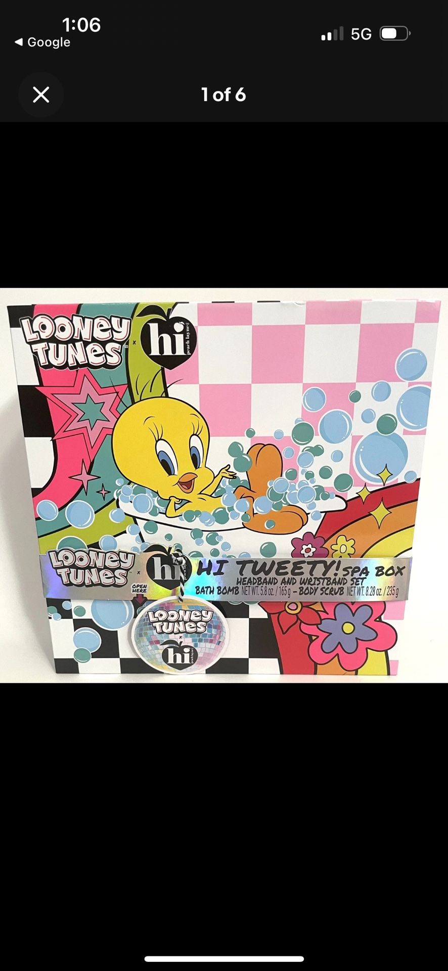 Looney Tunes Tweety x Hi Peach Layne Bath Spa Box Gift Set, Head and Wristband