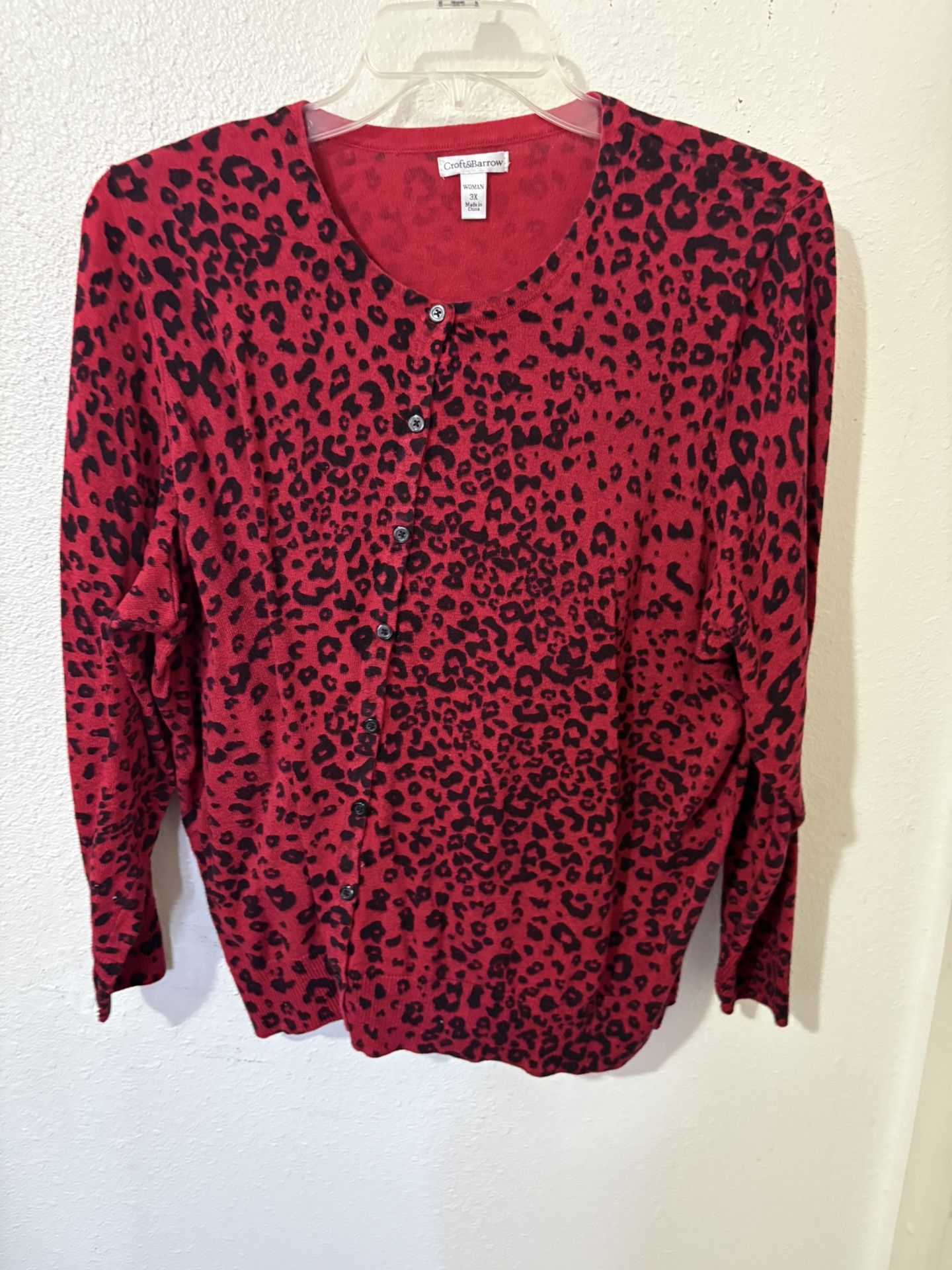 Red Leopard Print Cardigan