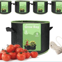 Brand New  Sunshine Farmer  5 Gallon Plant Vegetable Grow Bags w/ Handles Water Absorbing Soil Rope  Black 5 Pack
