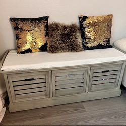 Wooden Bench With Storage And Cushion