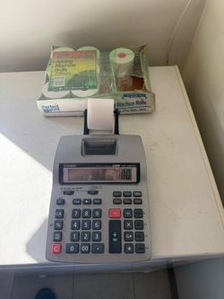 Pre-owned Casio HR-150 TM 12 Digit Printing Calculator & 7 Rolls of Printing Paper OBO