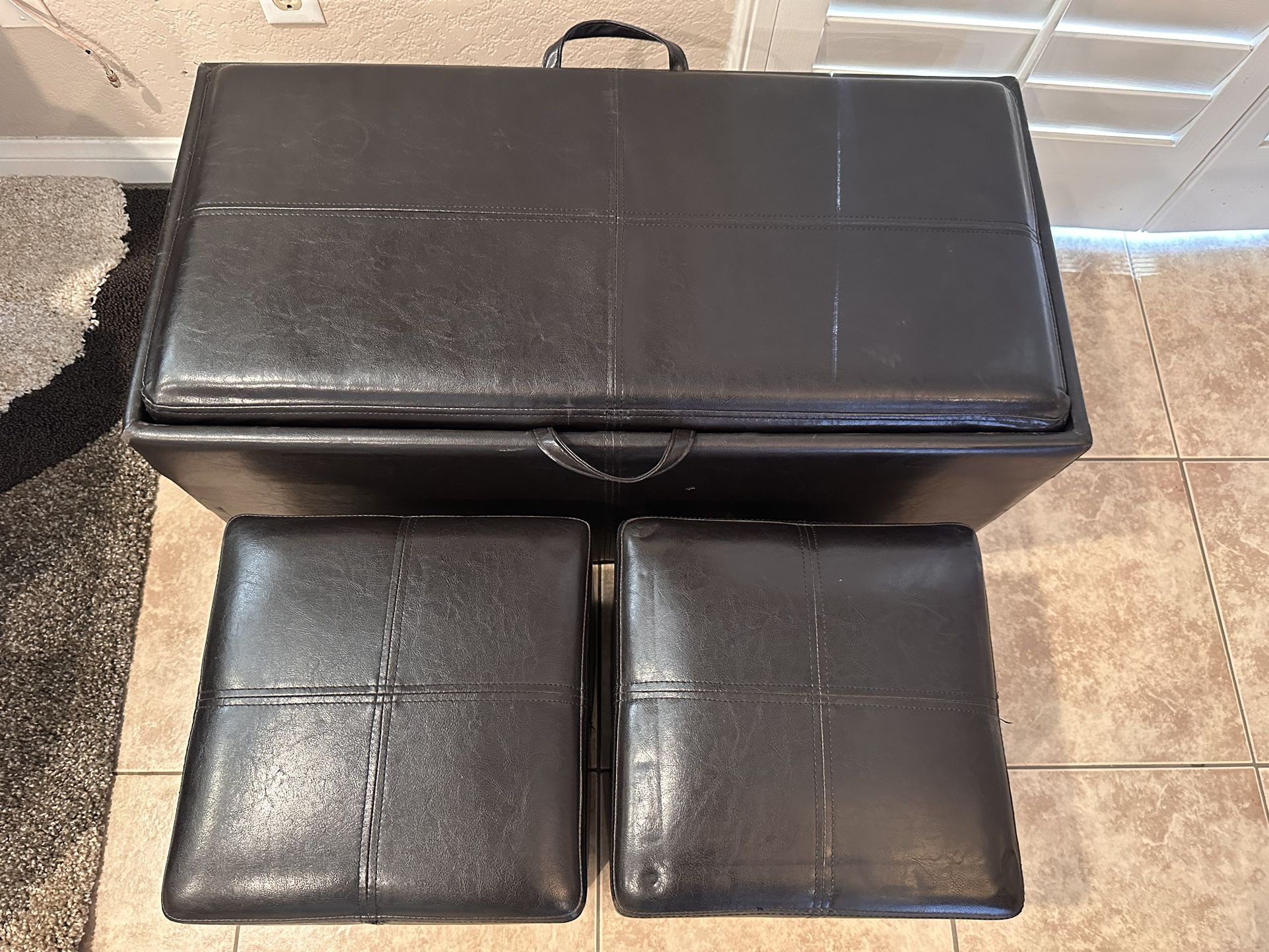 Dark Brown Faux-Leather Storage Ottoman Set