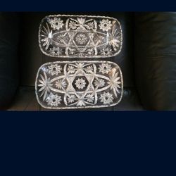 Early American Pressed Glass "Star of David" Rectangle Serving Dish