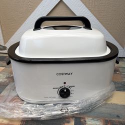 COSTWAY 22 Qt. Electric Turkey Roaster Oven 1450W with Self-Basting Lid, 150-450°F Full-range Temperature Control, Defrost & Warm Function, Removable 