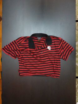 Red and black striped Midnight Hour crop top with skull sz L