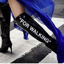 OFF WHITE “For Walking” Over The Knee Boots runway heels logo shoes Virgil abloh