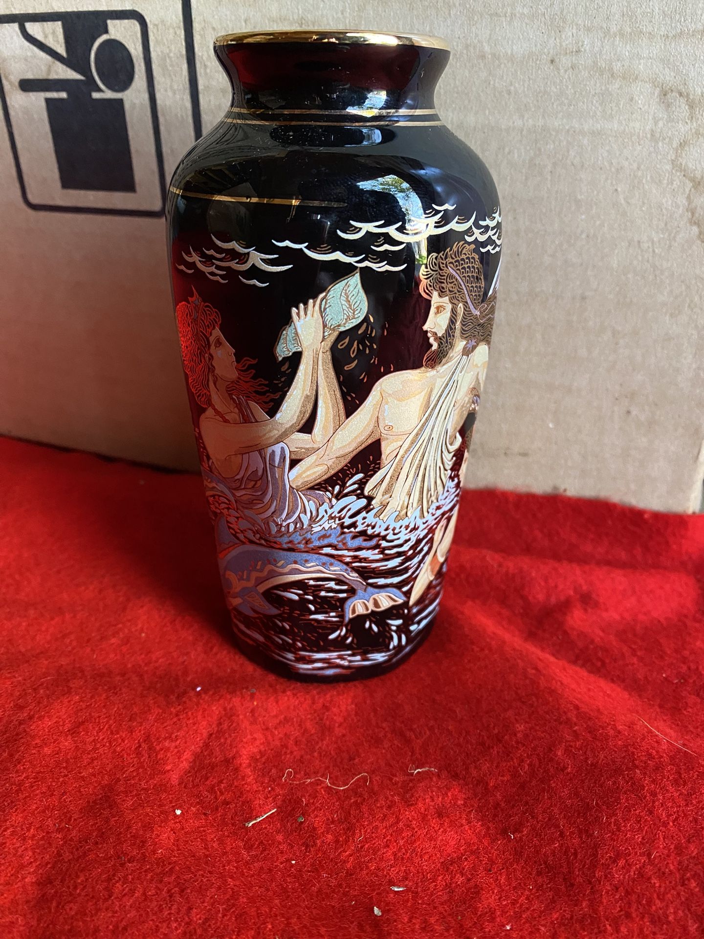 6 Inch 24k Black & Gold Handmade In Greece Ceramic Greek Vase Imported From Greece