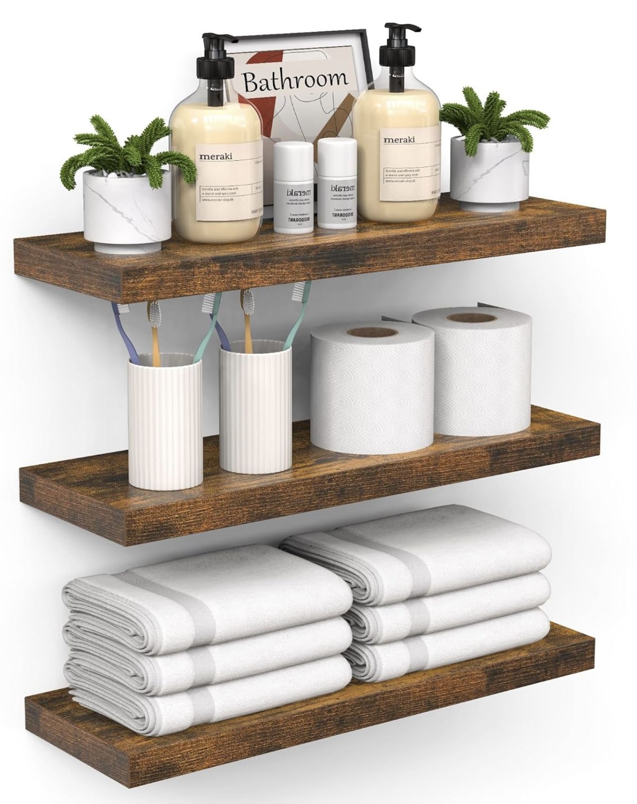 3 Set Floating Shelves Brown 