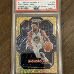 2022 Prizm Monopoly Stephen Curry Gold Wave Money /10 PSA 8 Golden State Warriors