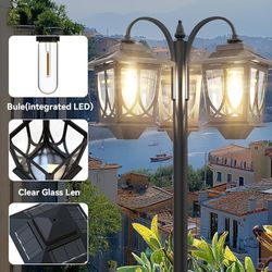73 Inch Aluminum Solar Lamp Post Light, Outdoor Waterproof Auto On/Off Dusk to Dawn- 90Lm 3-Head Pole Lights Floor Lamp for Garden, Pathway,Patio Repl