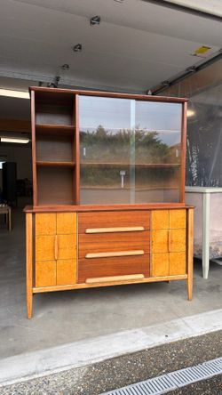 Mcm walnut and Burl wood hutch/ buffet