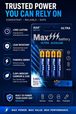 Max Battetry 1.5 V，“AAA”  12 Cards 48 Pcs