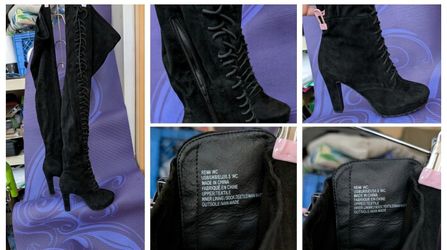 Remi WC Black Suede Over-the-Knee Lace-Up Heeled Boots