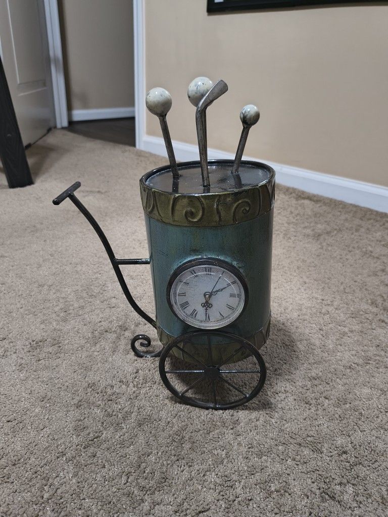 Antique Vintage Golf Caddy Cart With PGA Time Clock