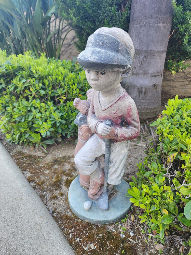 Cute Concrete Golf Boy Statue 