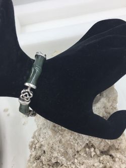 925 STER Dark Green Jade Bamboo Bracelet 7.25”