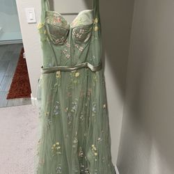 Sage Green Women's Flower Embroidery Tulle Corset Prom Dresses 2025 Sweetheart Tea Length Formal Evening Party Gown