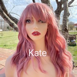 Human Hair Blend Purple Pink Wig