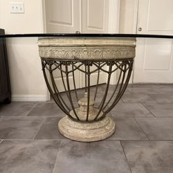 Grand Architectural 60” Round Glass Dining Table with Sculptural Base