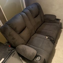 MCombo 57.8" Zero Gravity Power Loveseat Sofa with Heat and Massage, Reclining Loveseat Recliner for Living Room, Fabric 6035SET