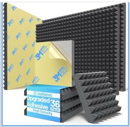 36 Pack Pyramid Sound Proof Foam Panels for Walls with Updated Self-Adhesive 3"X12"X12" High Density Acoustic Panels Sound Absorbing Fast-Expanding So