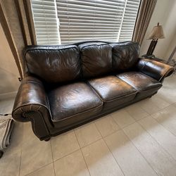 Leather Rolled Arm Grand Sofa