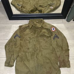 Thrashed Vintage US Army Wool Enlisted M1937 WWII Long Sleeve Shirt