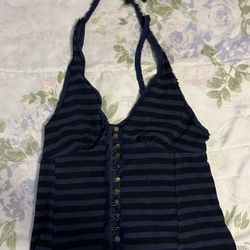 Striped Blue And Black Halter Top