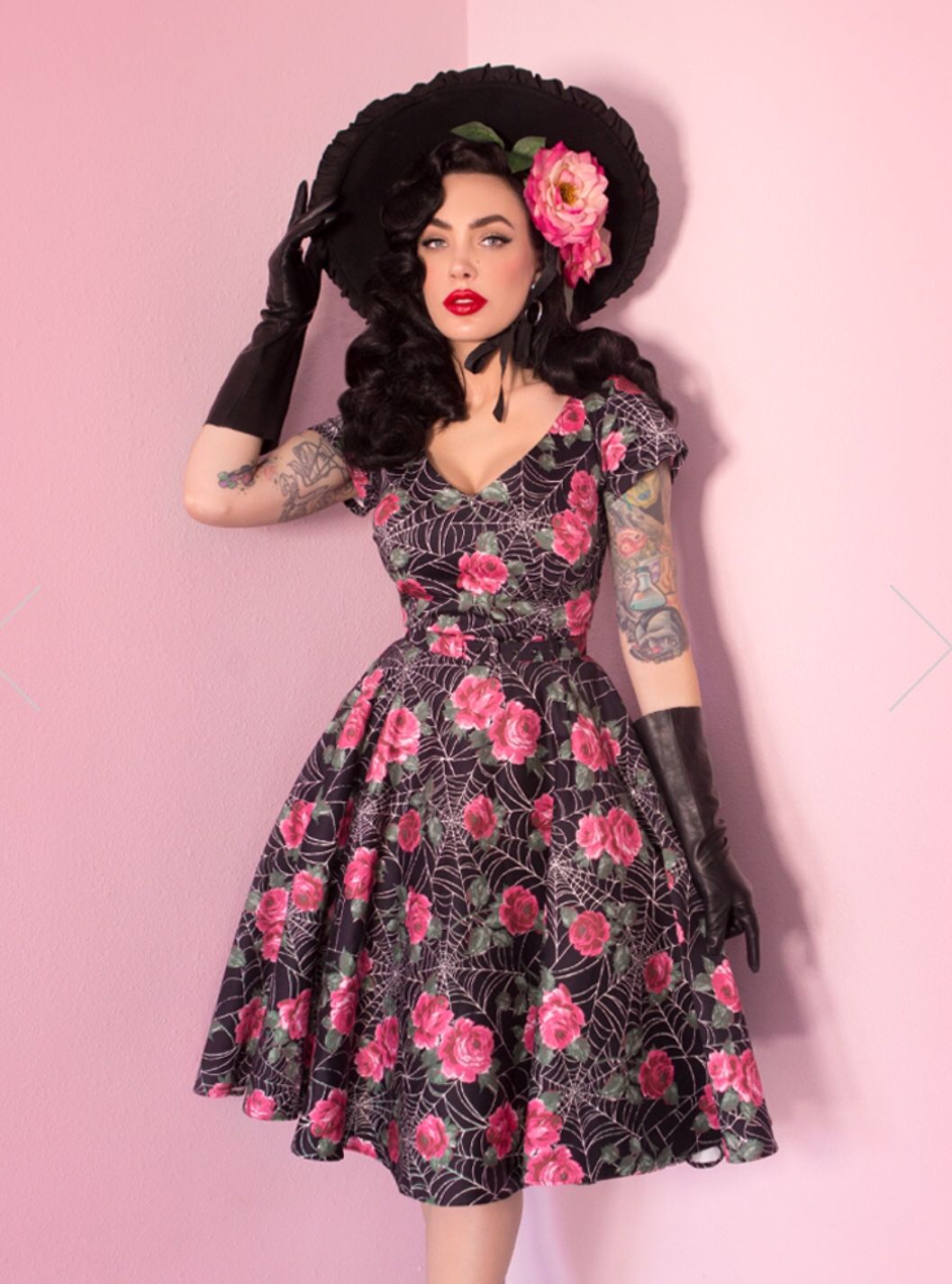 Vixen by Micheline Pitt SpiderWeb Roses Vanity Fair Pinup Dress Vintage style retro small