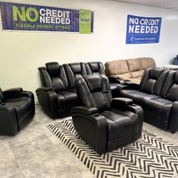 Black Pleather Sofa, Loveseat , 2 Matching Recliners - All Dual Recliner 🎄🔥🎄🚚🎅