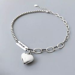 925 Sterling Silver Women's Heart Charm  Good Luck bracelet  