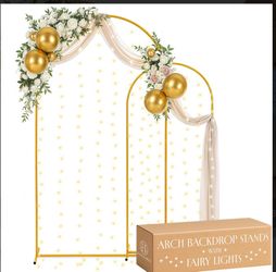 Halo & Arch Gold Backdrop Stand Set with Fairy Lights 7.2FT & 6 FT