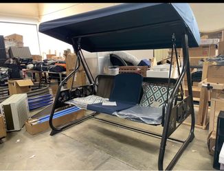 Assembled New 3-Seat Patio Porch Swing 800LBS Outdoor Swing with Stand w/Canopy & Adjustable Backres