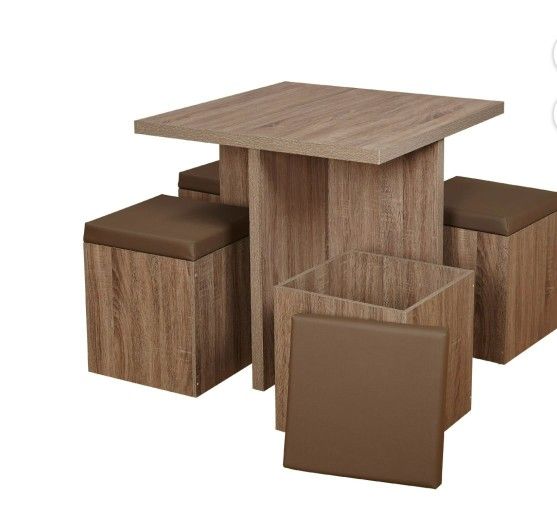 Square dinning table with 4 storage ottoman $150