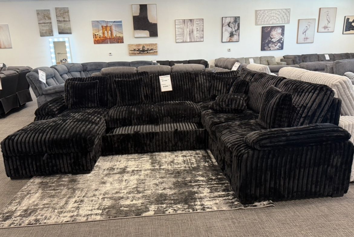 π€ Black Corduroy Sectional w/ Sleeper + Storage β $1799