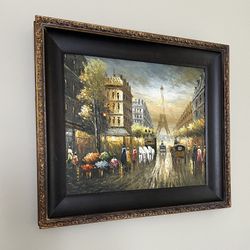 Gorgeous Oil Painting Paris Street  Eiffel Tower 31x27