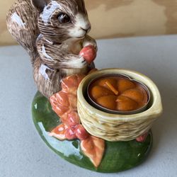 Thanksgiving Fall Decor- Squirrel  & Leaves Candle Holders