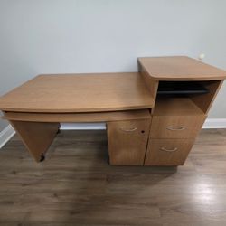 2- Tier Office Desk On Wheels - Light Wood Finish