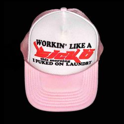 SÏCKO IAN CONNOR BORN FROM PAIN SNAPBACK TRUCKER HAT WORKIN LIKE A SICKO PINK AND WHITE WITH RED PUFF PRINT OSFM. RARE AUTHENTIC HARD TO FIND RARE