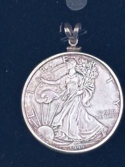 1999 American Silver Eagle Coin set in Sterling Silver Bezel