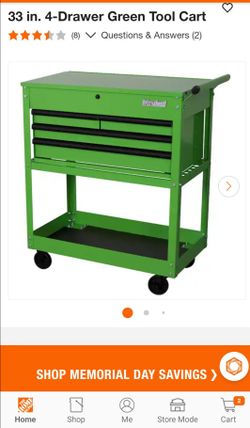 International  33 in. 4-Drawer Green Tool Cart