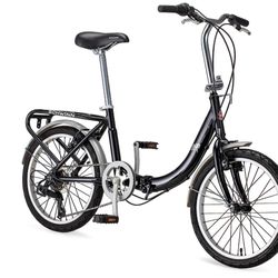 Schwinn Loop Folding Bike for Adult Men Women, 20-inch Wheels, 7-Speed Drivetrain, Rear Cargo Rack, Carrying Bag Included for Storage