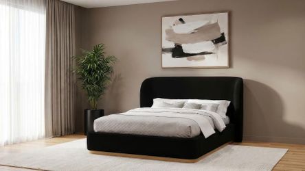Black Upholstered Bed Frame with Curved Headboard