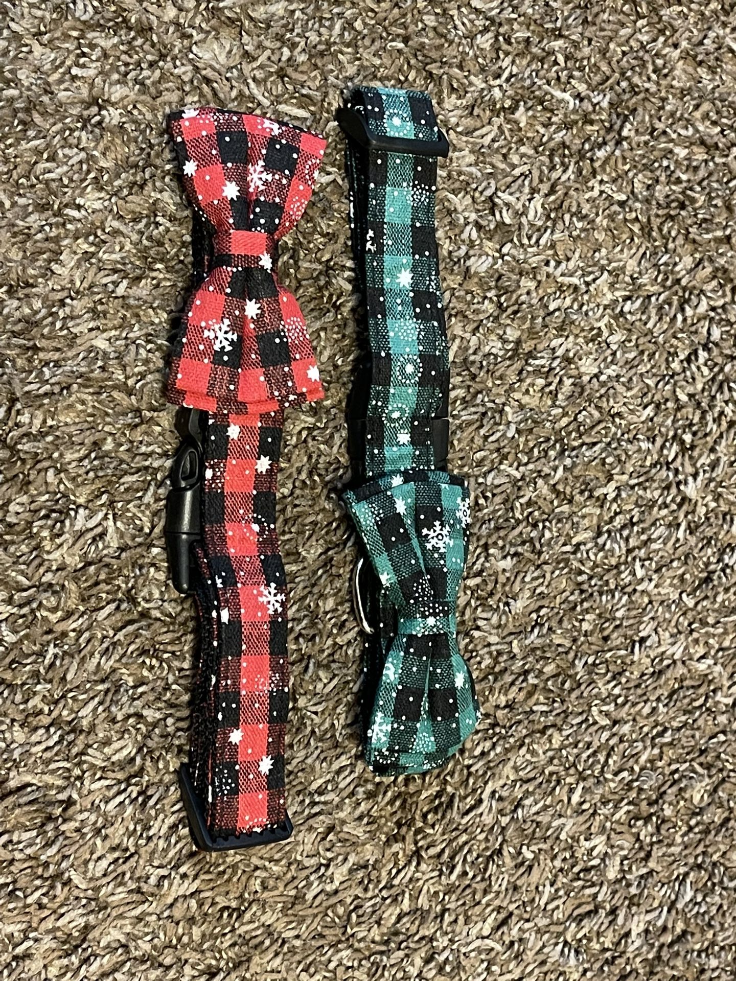 Large Green Plaid With Bow And Red Plaid With Bow Dog Collar