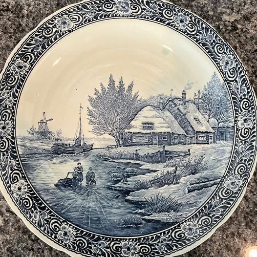 Vintage Large Signed Sonneville Boch Blue Delft Wall Plate